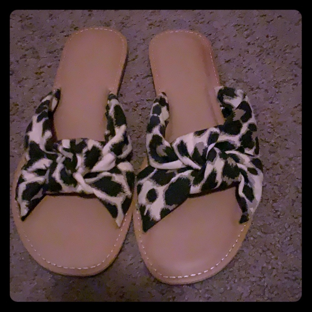 Leopard print slip on sandals